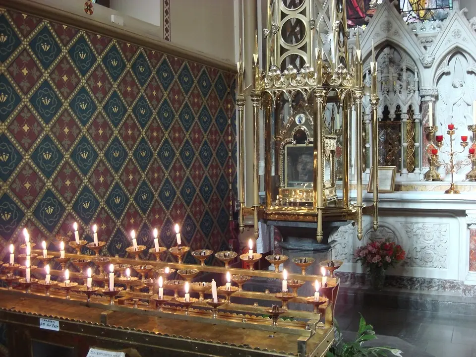 The shrine of St. Oliver Plunkett at St. Peter's Roman Catholic Church, Drogheda, Ireland. The martyr's head is visible in the box under the spire.