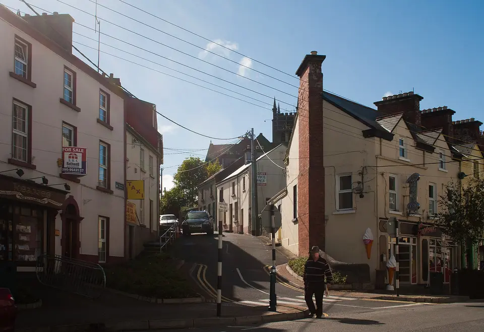 Church Hill, a small lane leading to St. John the Evangelist Church, as seen from the Society Street, looking west.