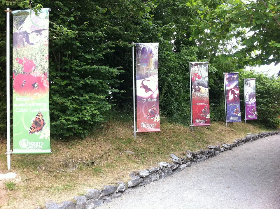 Banners at the entrance of Brigit's Garden and Cafe