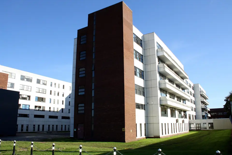 A photo of two of the main medical buildings in Beaumont Hospital, Dublin.