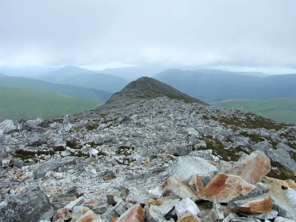 View east to Binn Mhairg from the ridge with Binn Chaonaigh, Maumturks, Ireland
