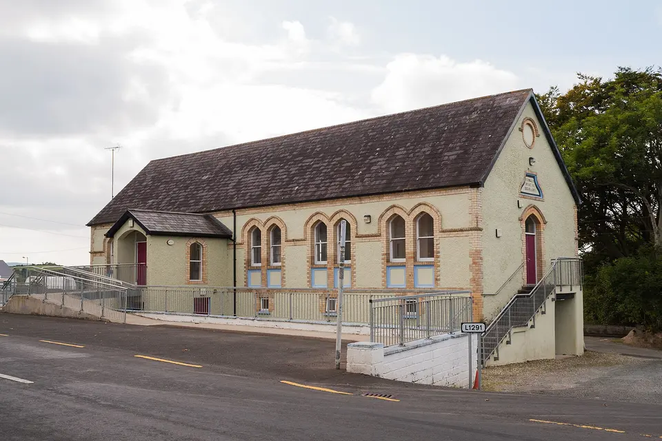 St. Congal's Temperance Hall in Bocan, built in 1891 and located at the R238 opposite of St. Mary's Church. See NIAH listing.