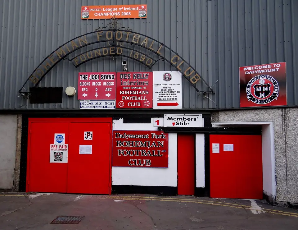 One of the entrances to Dalymount Park football stadium, home of Bohemian Football Club.