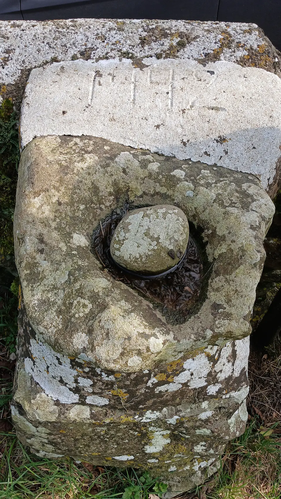 Bullaun stone in Templemichael Graveyard