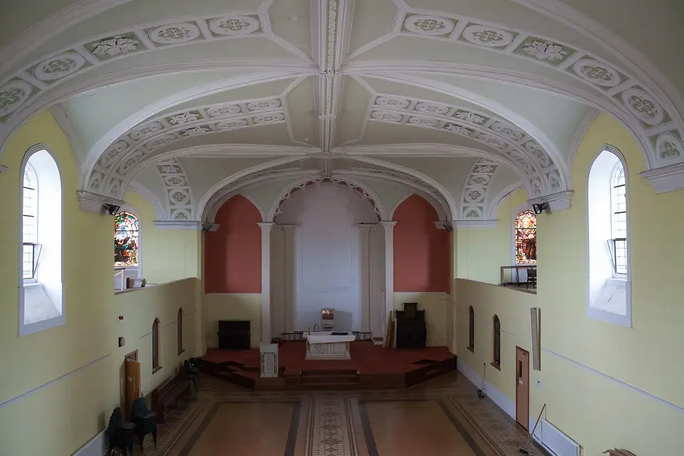 Nave of the church as seen from the gallery, looking south, during construction works in preparation of the new use as heritage centre and museum of Carrick-on-Suir.