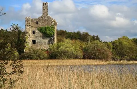 Castles of Munster: Dromore, Clare (2) A view showing the castle's location beside Dromore Lough.