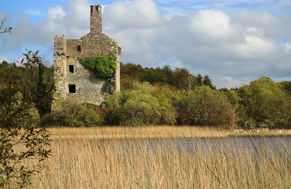 Castles of Munster: Dromore, Clare (2) A view showing the castle's location beside Dromore Lough.