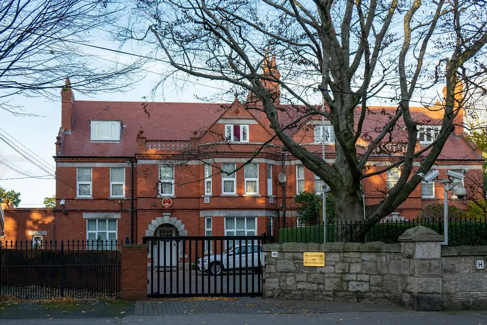 The external façade of the Chinese Embassy in Dublin, Ireland