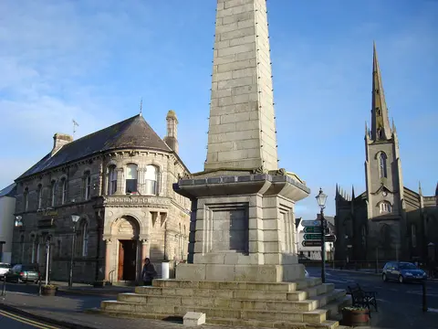 View of Church Square, Monaghan Town, with St Patrick's, the Monaghan Parish Church in the background