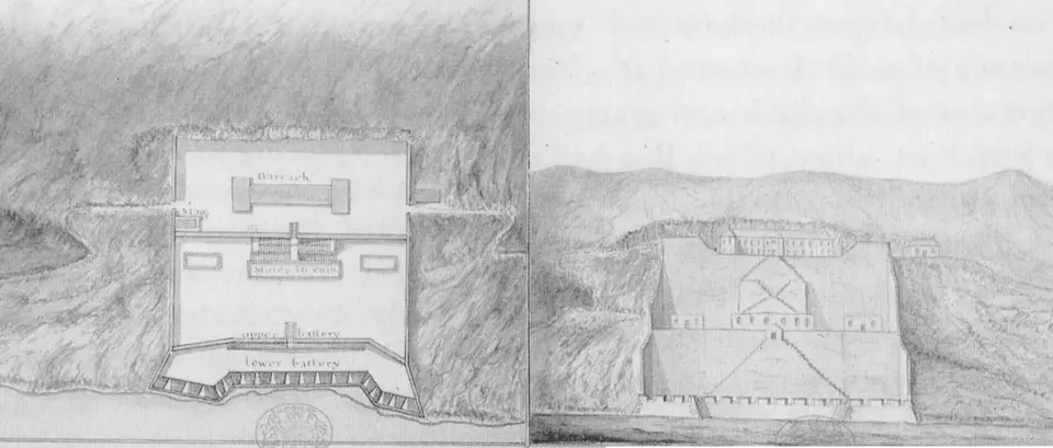 Plan and view of Cove Fort in Cork Harbour, Ireland from a survey in 1777 by Lieut-Col Charles Vallancey (1731-1812)
