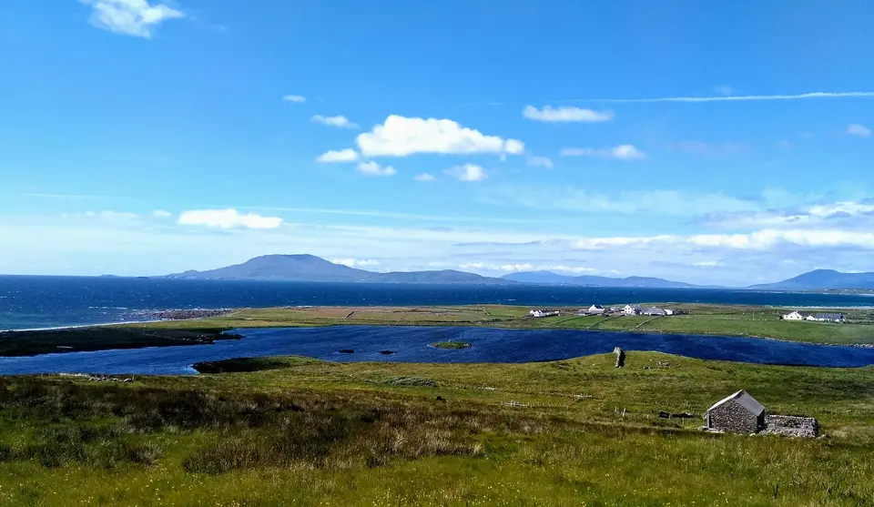 Picture of Cross Lough with Atlantic ocean and Clare Island in background