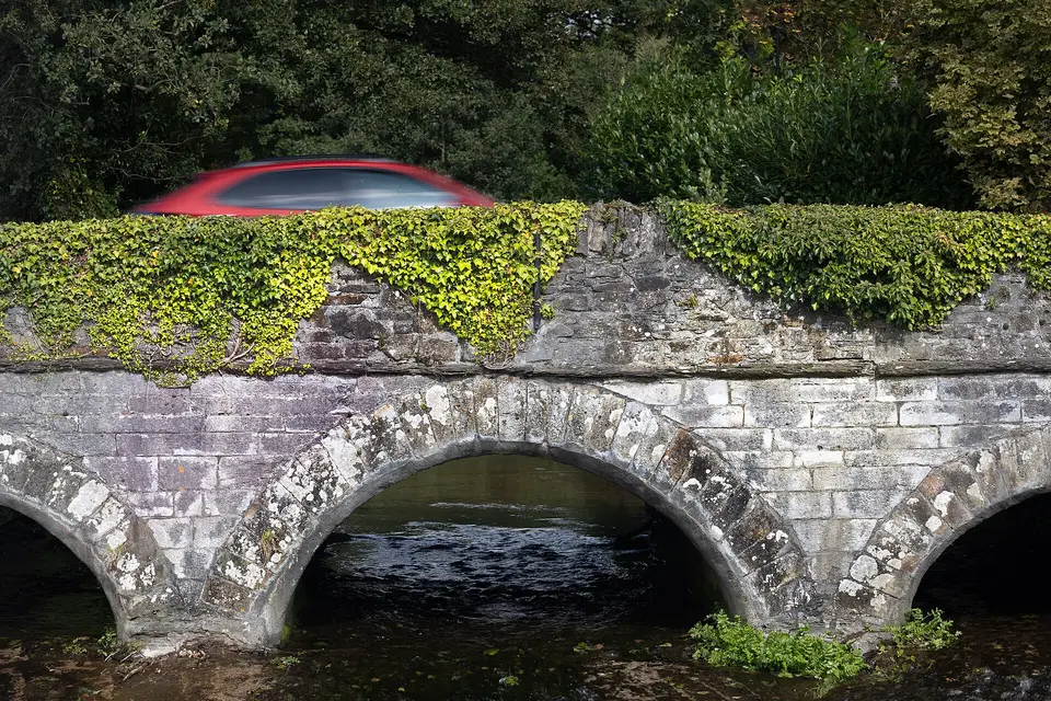 Crossbarry Bridge in co. Cork. Triple-arch road bridge, built c.1790, crossing Owenboy River. View from the south side.