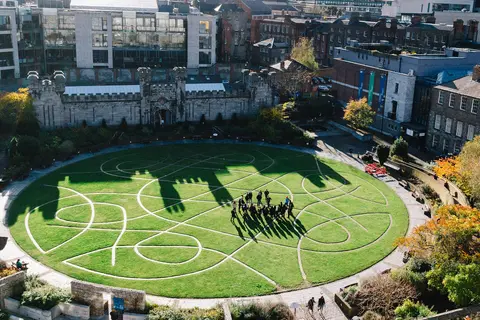 A view from above Dublin Castle, showing Dubh Linn garden.