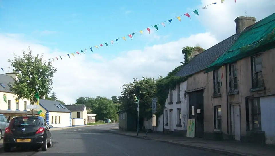 Dilapidated buildings in the centre of the village of Pettigo