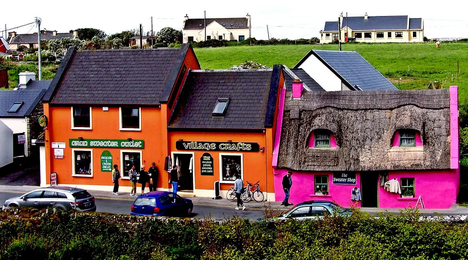 Doolin - Fisher Street - Village Area - Colourful Buildings at East End of Street