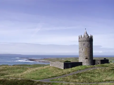 A keep atop a hill in Ireland.