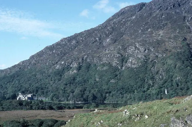 Doughruagh, with Kylemore Abbey and church. geograph.org.uk 71982