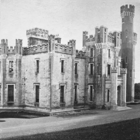 Image from postcard (c. 1900) of Dromore Castle, County Kerry, to illustrate article on Dromore Castle.
