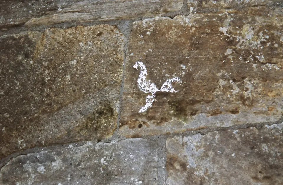 Drumlane Round Tower, images of hen and cock
