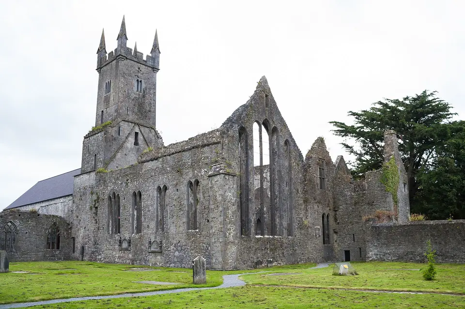 South-east view of the friary with the choir in the foreground.