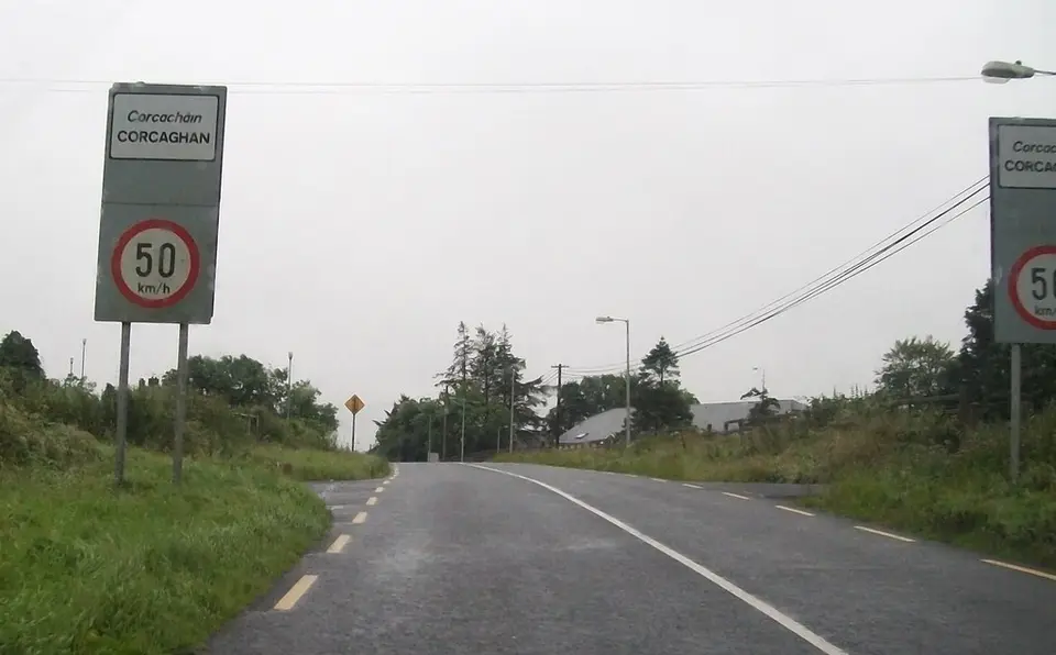 Entering the Co. Monaghan village of Corcaghan on R188