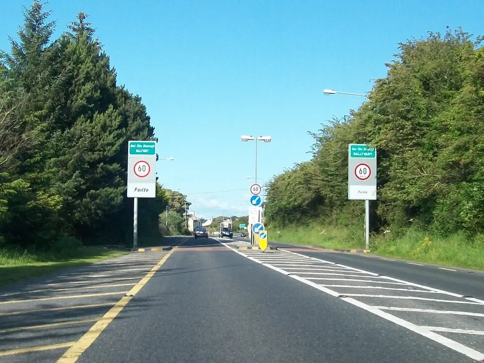 Entering the village of Ballyvary from the west along the N5