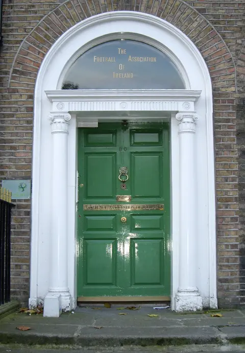 Door of Football Association of Ireland HQ, 80 Merrion Square, Dublin 2, Ireland Note: in December 2007, the FAI moved to new headquarters near Blanchardstown.