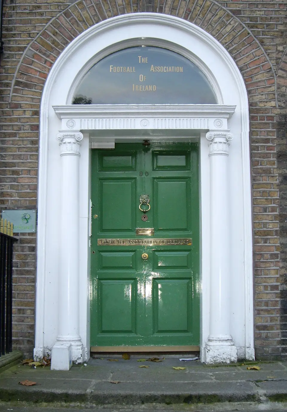 Door of Football Association of Ireland HQ, 80 Merrion Square, Dublin 2, Ireland Note: in December 2007, the FAI moved to new headquarters near Blanchardstown.