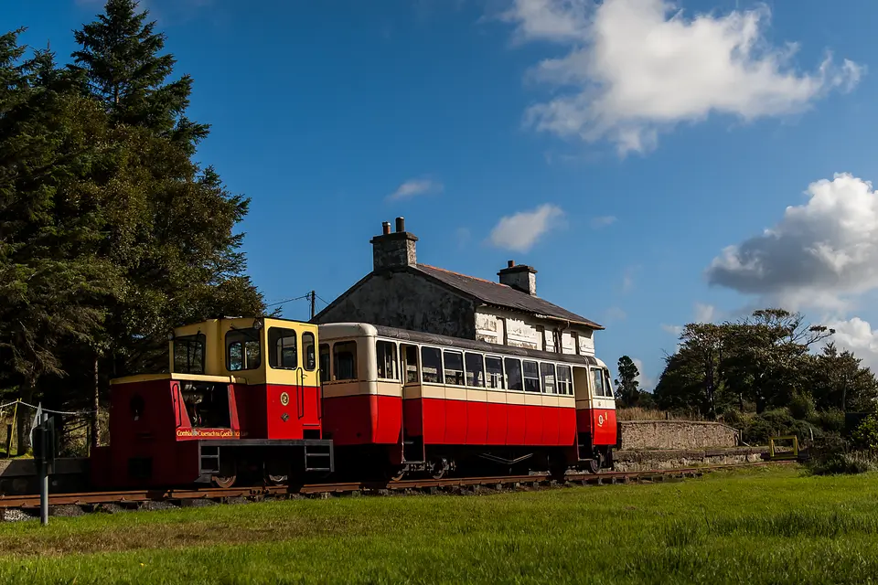 The old Fintown railway car beside the derelict station.