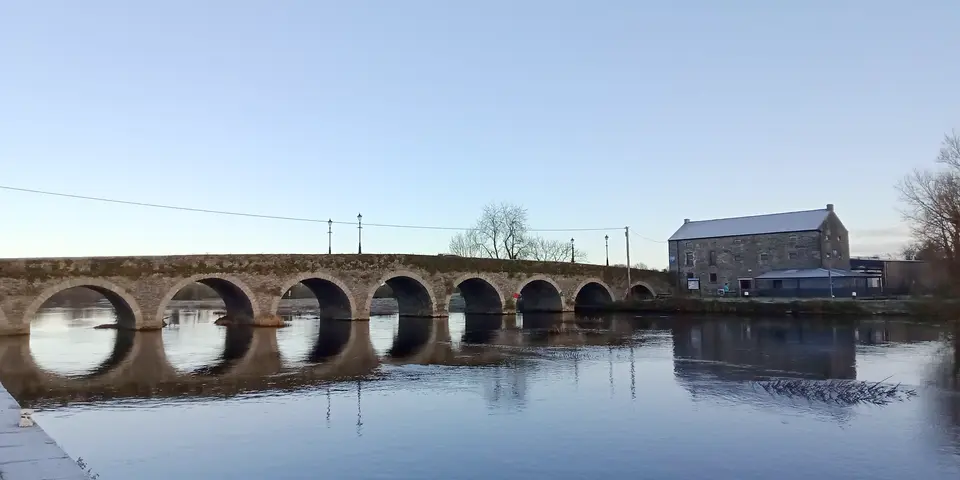 Gore's Bridge in Goresbridge as seen from the southern riverbank of the River Barrow