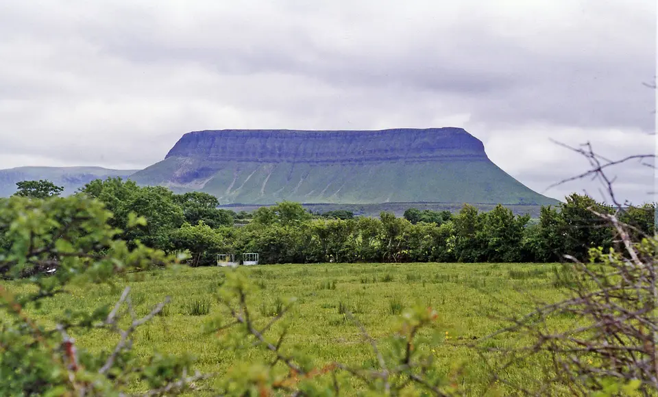 Benbulben (1,725 ft.), Ireland's 'Table Mountain', from Grange.' View SE from N15 (Bundoran - Sligo) road