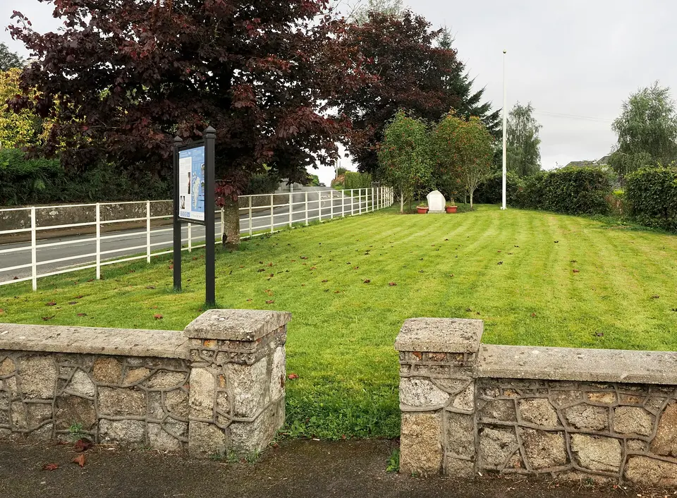 Grassed area with monument