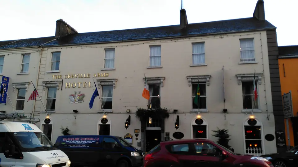 A view of the Greville Arms Hotel's exterior on Pearse Street, Mullingar