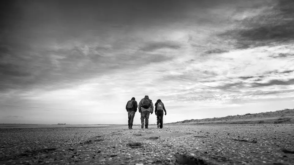 Guys on the beach Drogheda, Ireland Black and white street photography (24793218125)