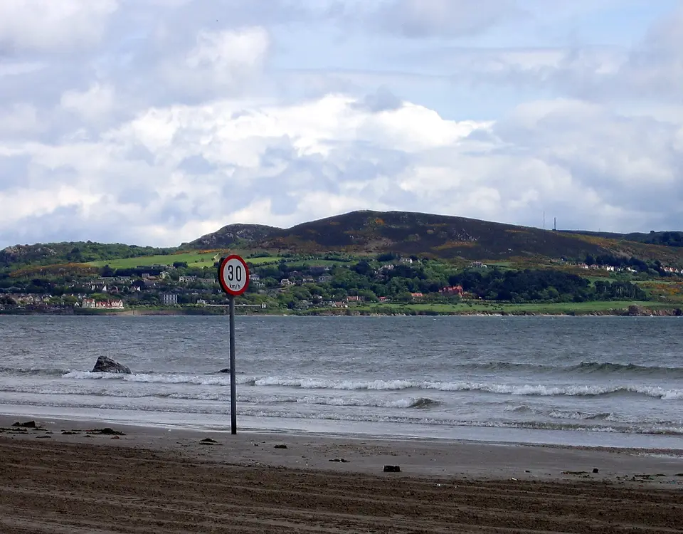 Howth Head viewed from Dollymount Strand on the North Bull Island in Dublin Bay