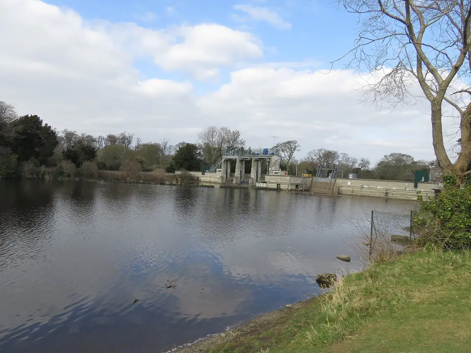 View of the Hydroelectricity Dam, Leixlip, taken from the lake.