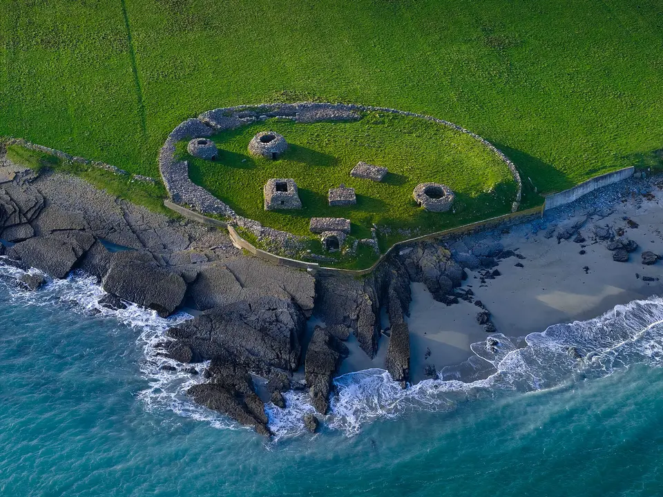 Aerial angle view of the early christian monastic site on Illauntannig