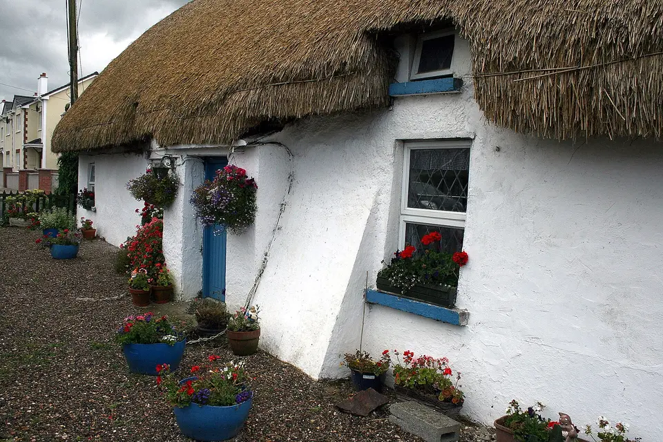 Thatched house on the R741 road, through Ballyedmond, County Wexford, Ireland