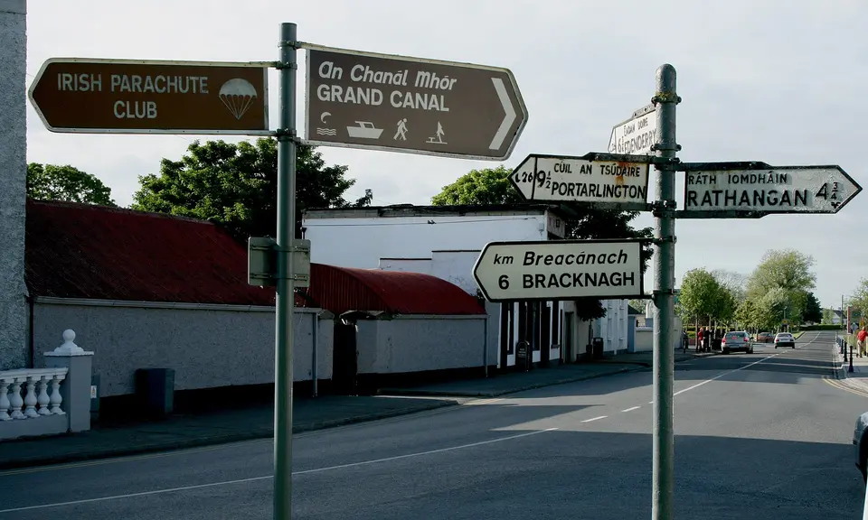 Looking north along the R401 road in Clonbulloge, County Offaly, Ireland.