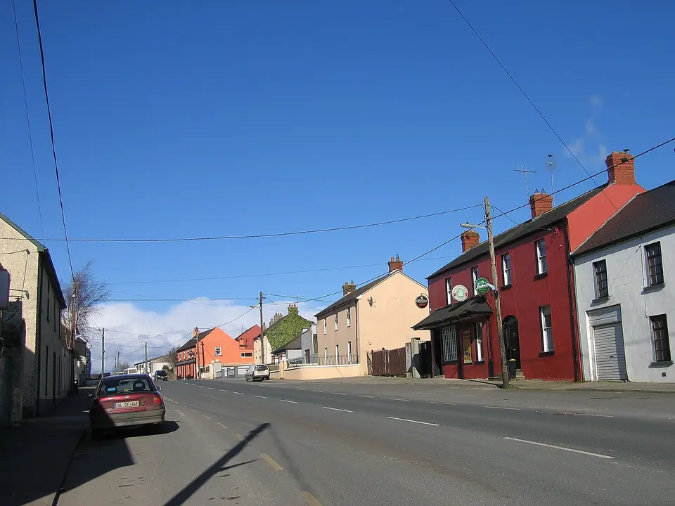 Main Street (R425 regional road) in Ballyroan, County Laois, Ireland.