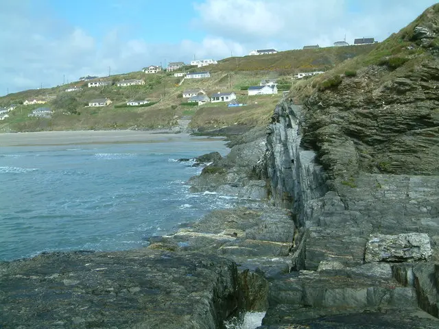 Inchydoney beach from the outcrop Looking back at Inchydoney beach from the rocky outcrop. Keywords: beach, inchydoney, rocks, sea