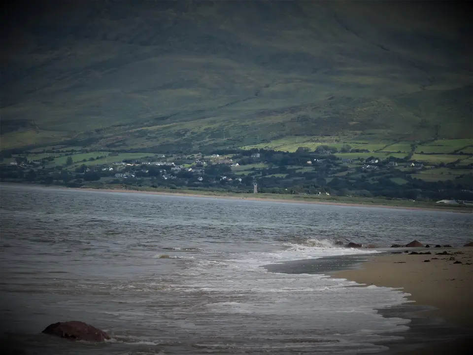 Kilgobbin Church, Camp, Co. Kerry, Ireland. The church is on the shores of Tralee Bay (centre of the photograph).