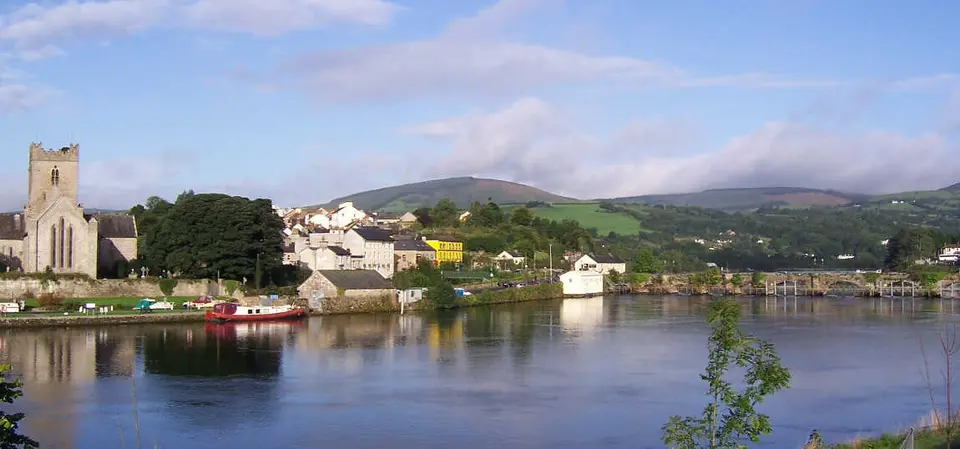 Killaloe, County Clare with the Shannon in the foreground and St Flannan's Cathedral on the left