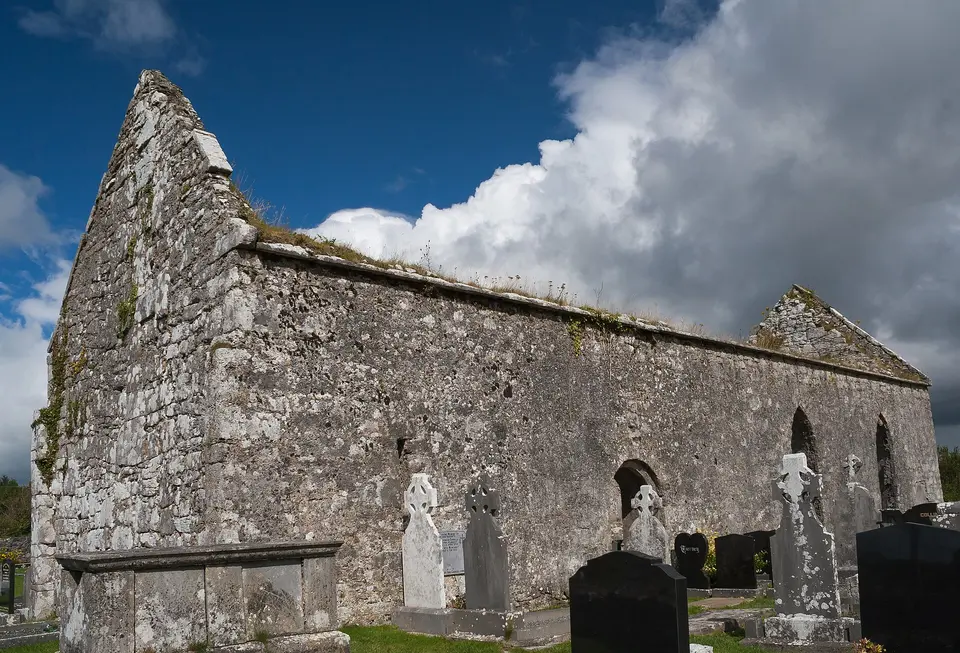 South-west view of the ruined monastic church of Killinaboy.