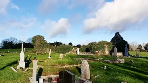 The ruins of a church in Ballyadams graveyard