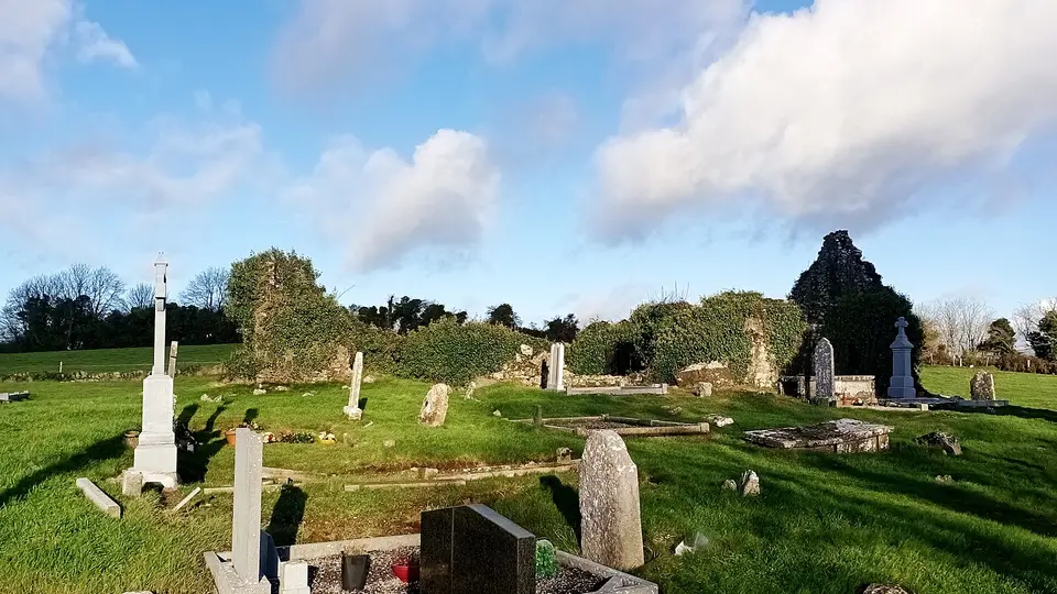 The ruins of a church in Ballyadams graveyard