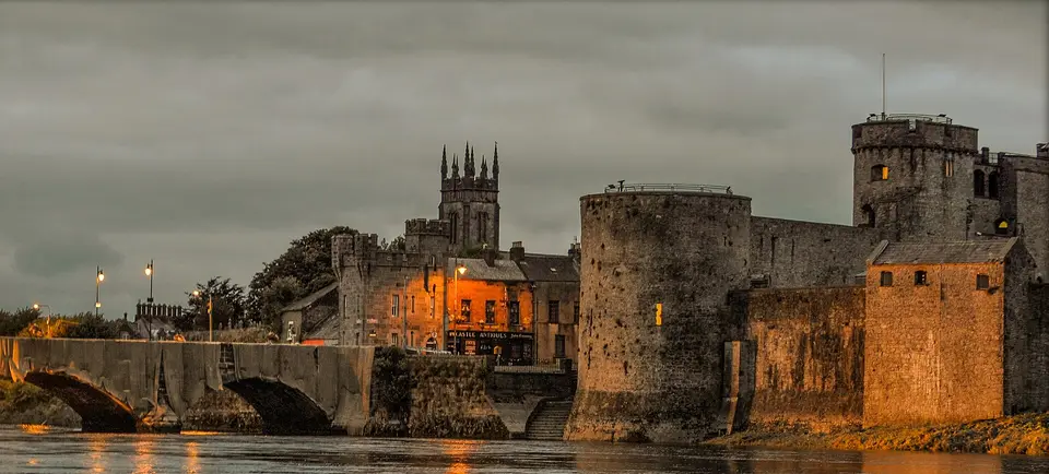 Kings Castle overlooking the river Shannon at the twilight hour.