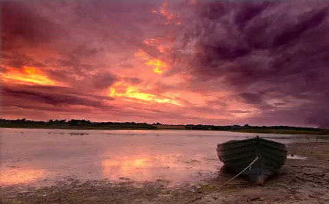 A view of Lady's Island Lake, in County Wexford, Ireland at sunset.