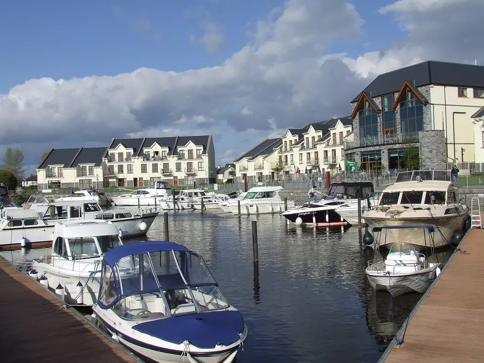 The cruiser marina at the Marina hotel and apartment complex on the Shannon-Erne Waterway at the village of Leitrim. May 2010.