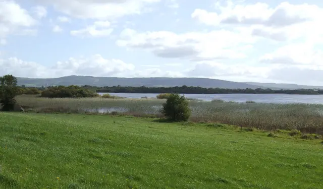 Lough Cullaunyheeda View south across pastures towards Seetin hill.